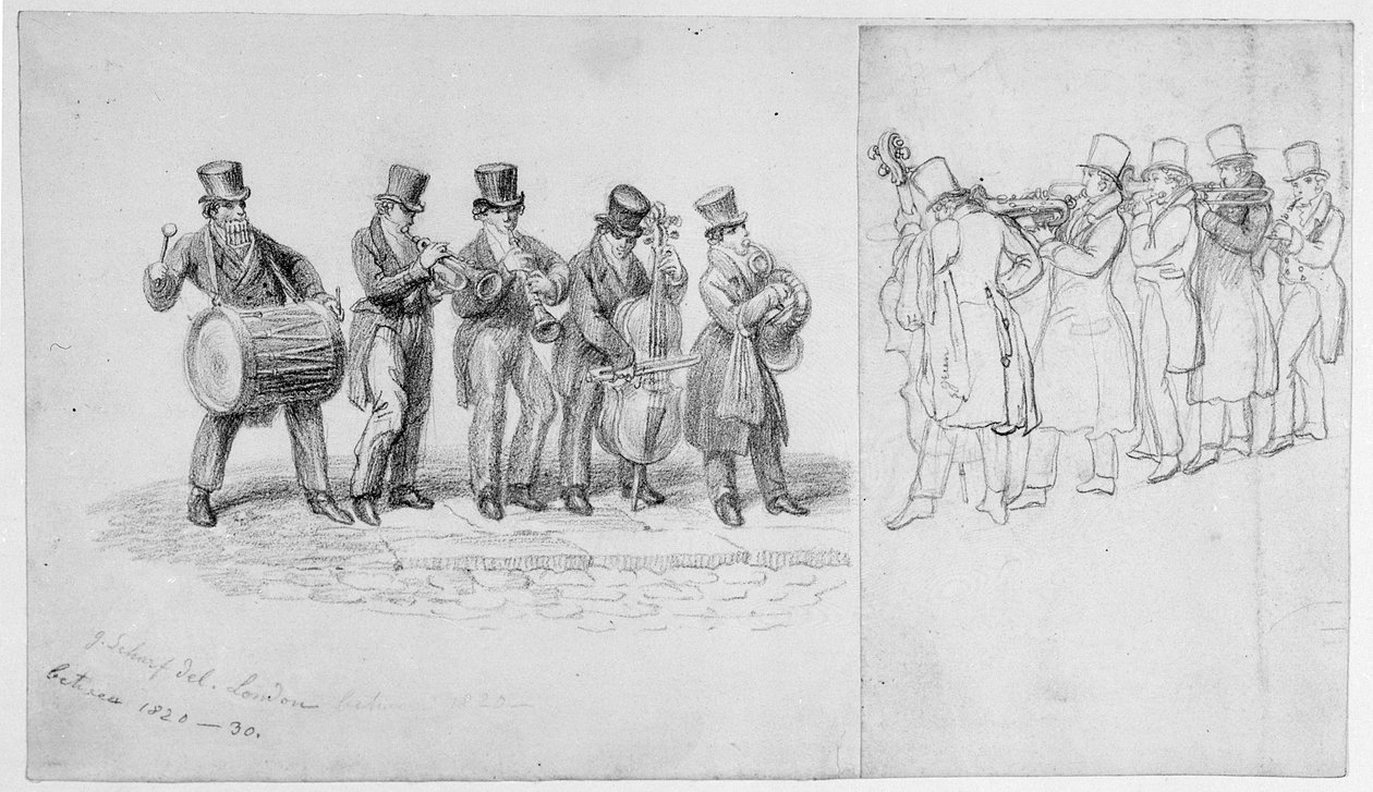 Straßenmusiker in London, ca. 1820-30 von George Snr Scharf