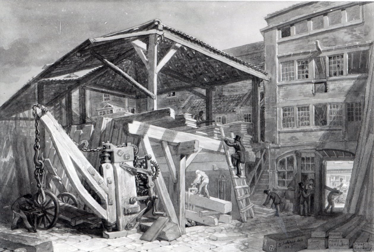 Holzlager, Finsbury, 1825 von George Snr Scharf