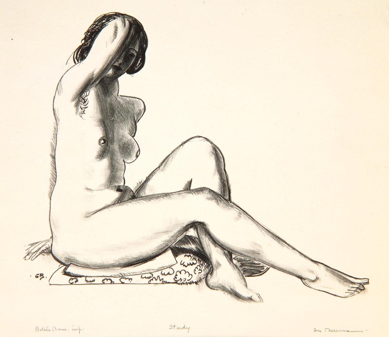 Aktstudie, Mädchen auf einem geblümten Kissen sitzend, 1923-24 von George Wesley Bellows