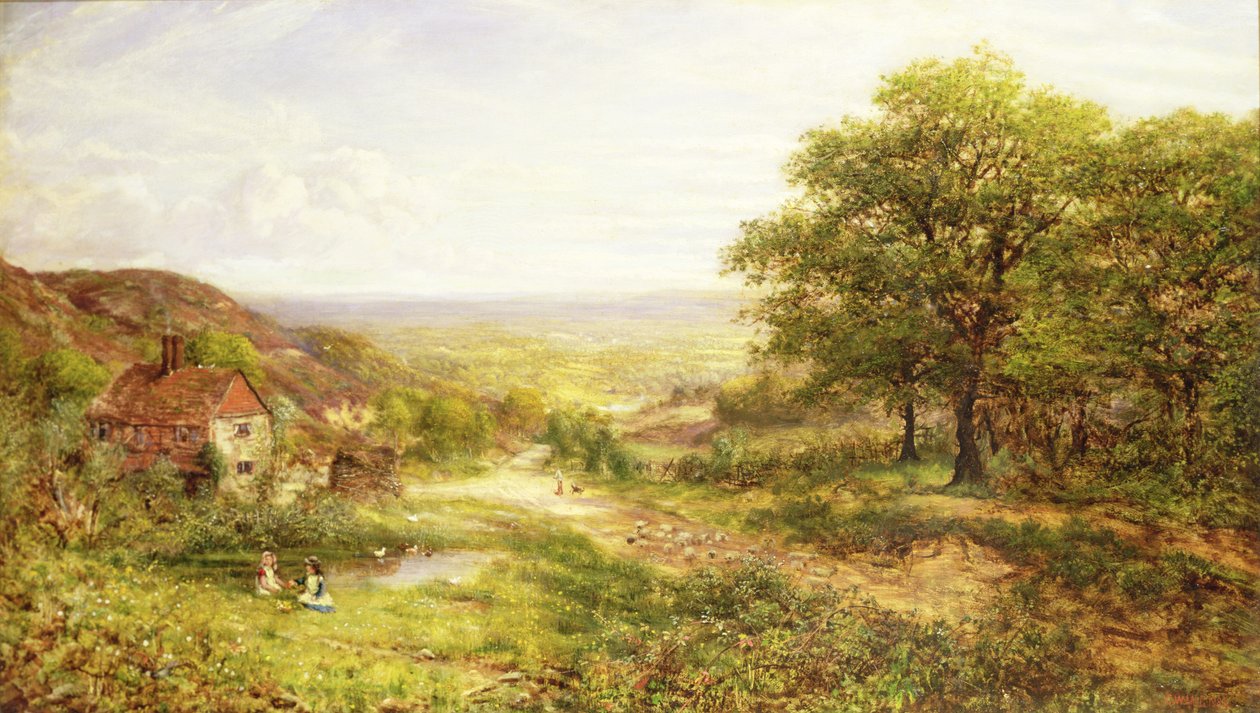 Landschaft mit Kindern an einem Teich von George William Mote