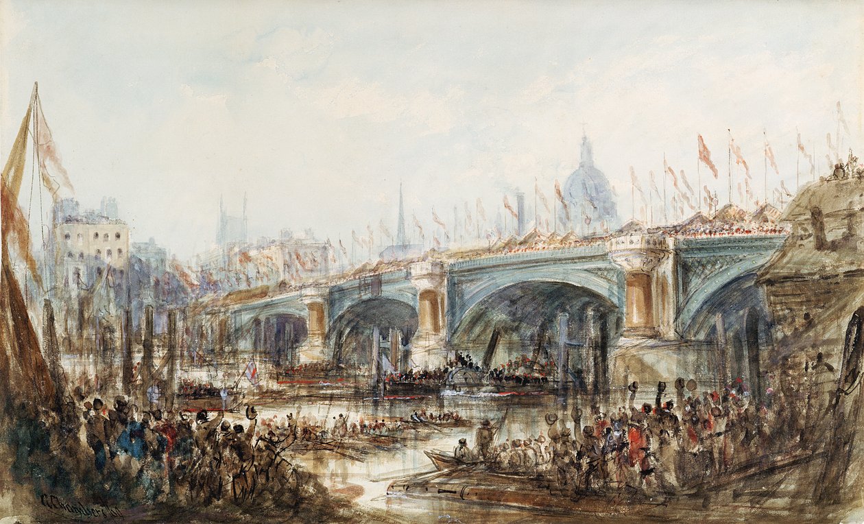 Ansicht der Eröffnung der neuen Blackfriars-Brücke durch Königin Victoria (1819-1901) am 6. November 1869 von George the Younger Chambers