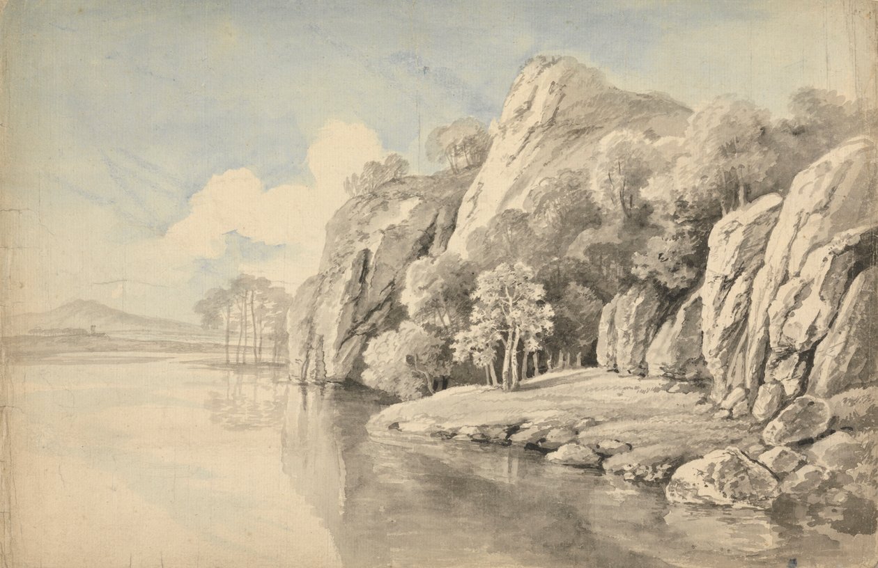 Flussufer mit hohen Felsen von George Barret
