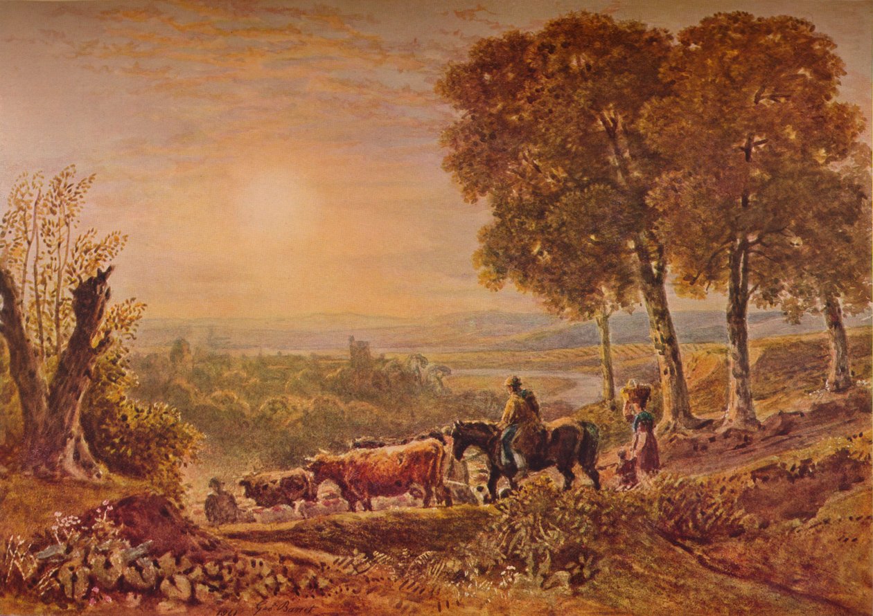 Sonnenuntergang mit Vieh, 1841 von George Barret the Younger