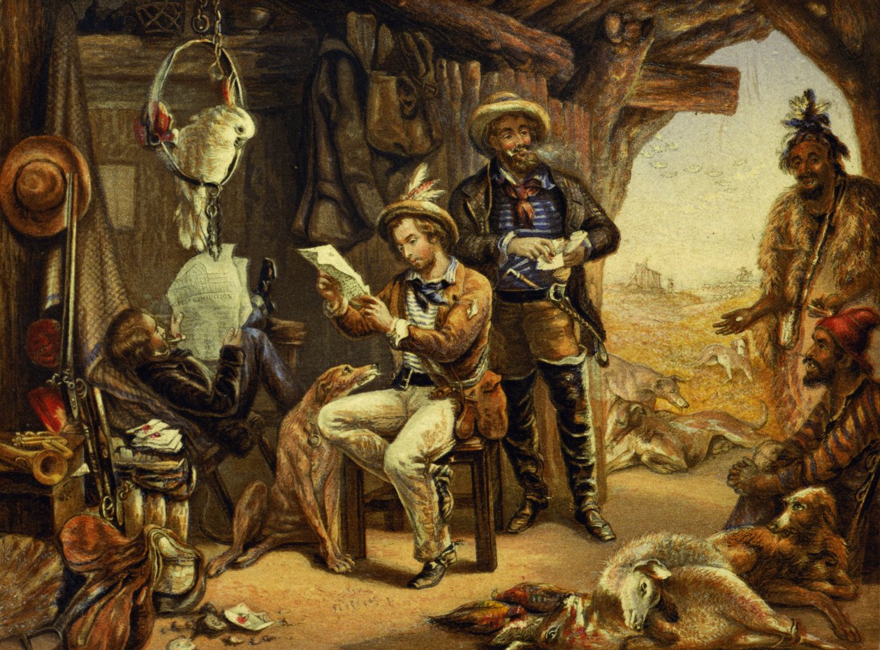 Australien: Nachrichten von zu Hause (Druck) von George Baxter