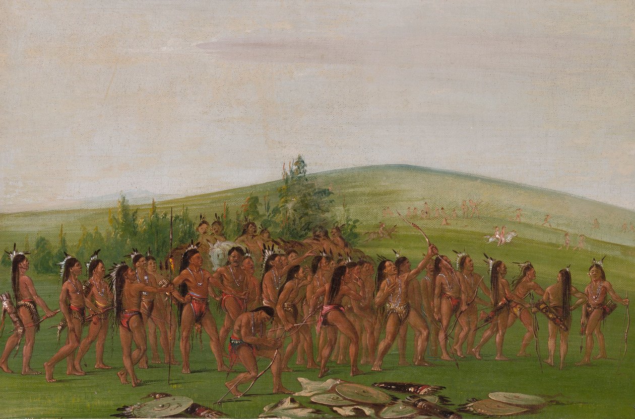 Bogenschießen der Mandan von George Catlin