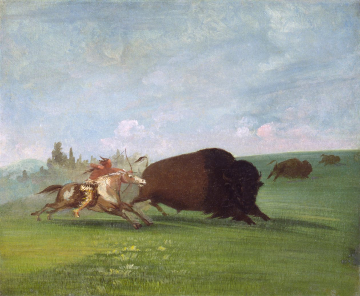 Büffeljagd, ein einzelner Tod, 1832-1833 von George Catlin