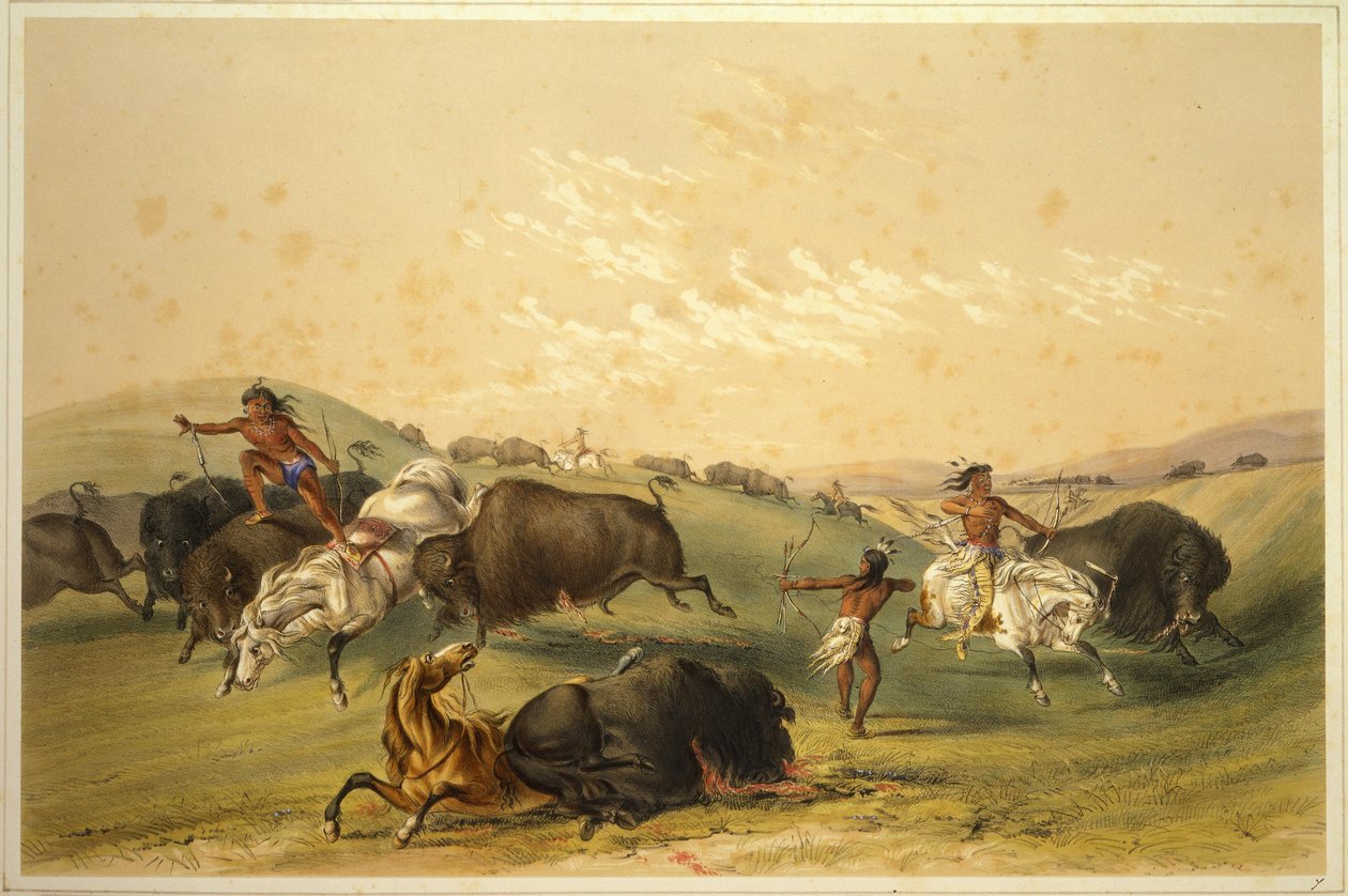 Büffeljagd: Eine große Gruppe von George Catlin