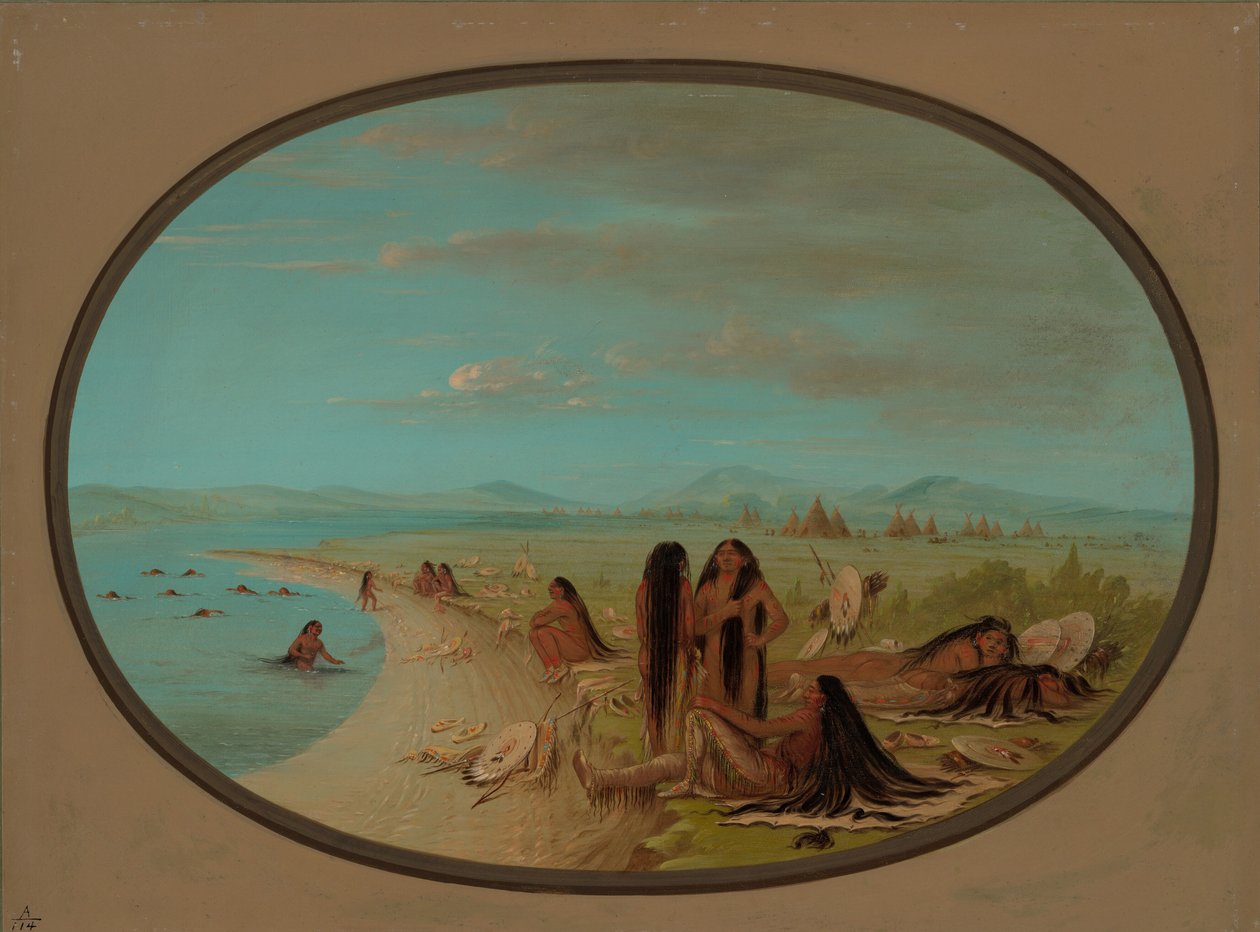 Krähenkrieger beim Baden von George Catlin