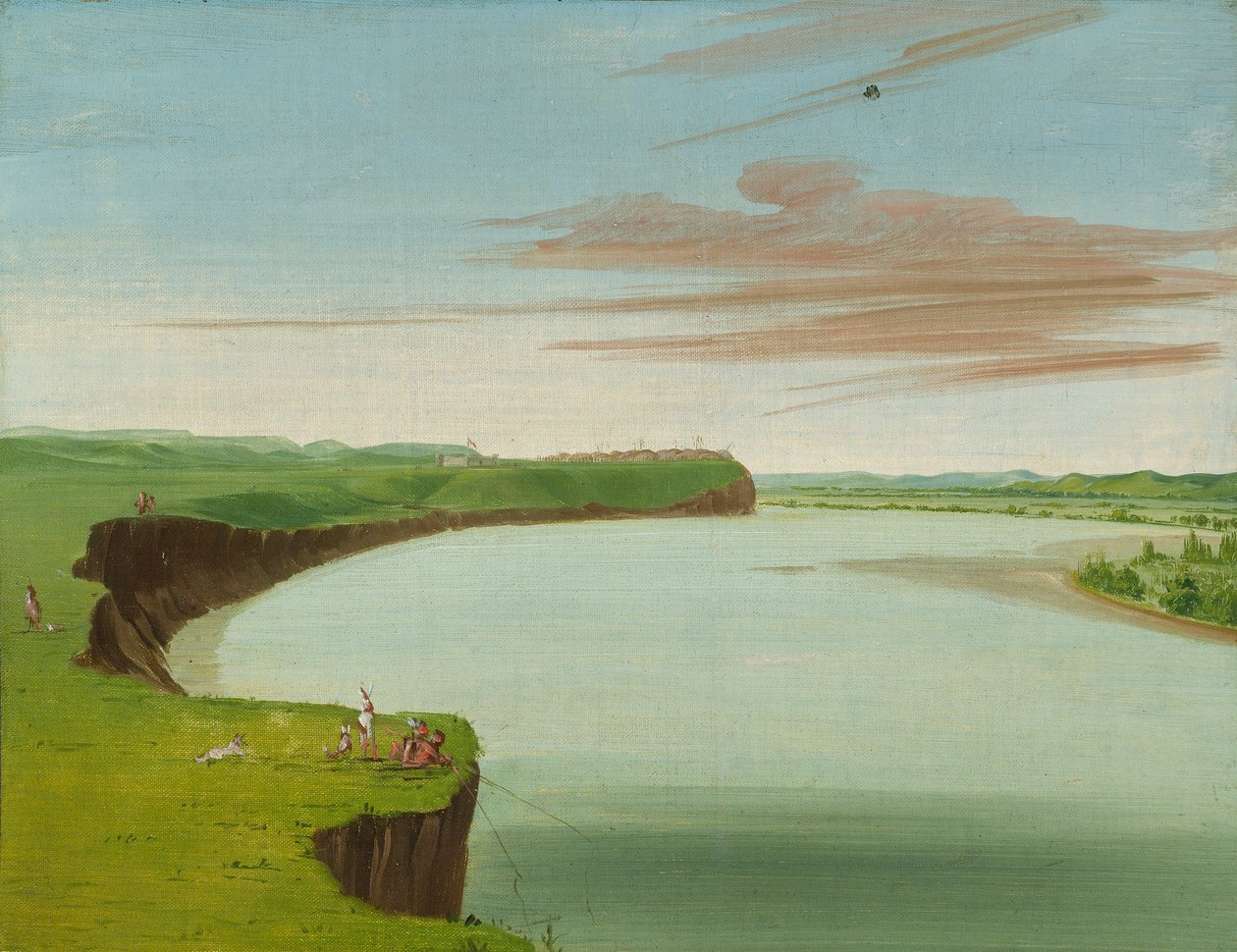Entfernter Blick auf das Mandan-Dorf von George Catlin