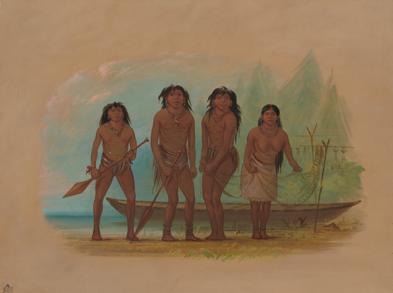 Vier Feuerland-Indianer, 1856-1869 von George Catlin