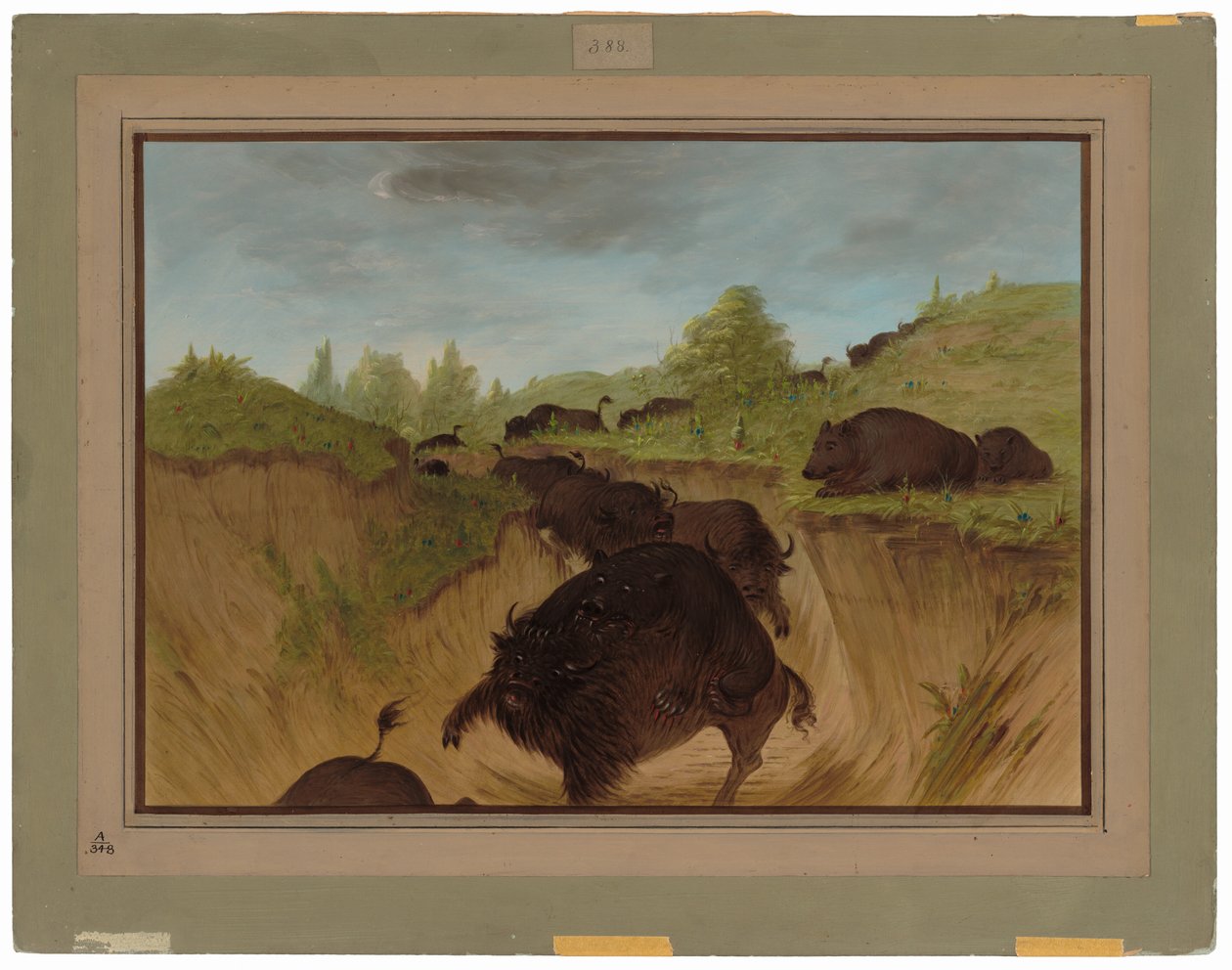 Grizzlybären greifen Büffel an von George Catlin