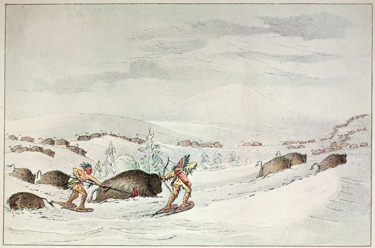 Büffeljagd auf Schneeschuhen von George Catlin