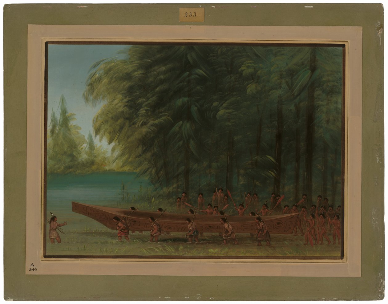 Ein Kanu zu Wasser lassen - Nayas-Indianer von George Catlin