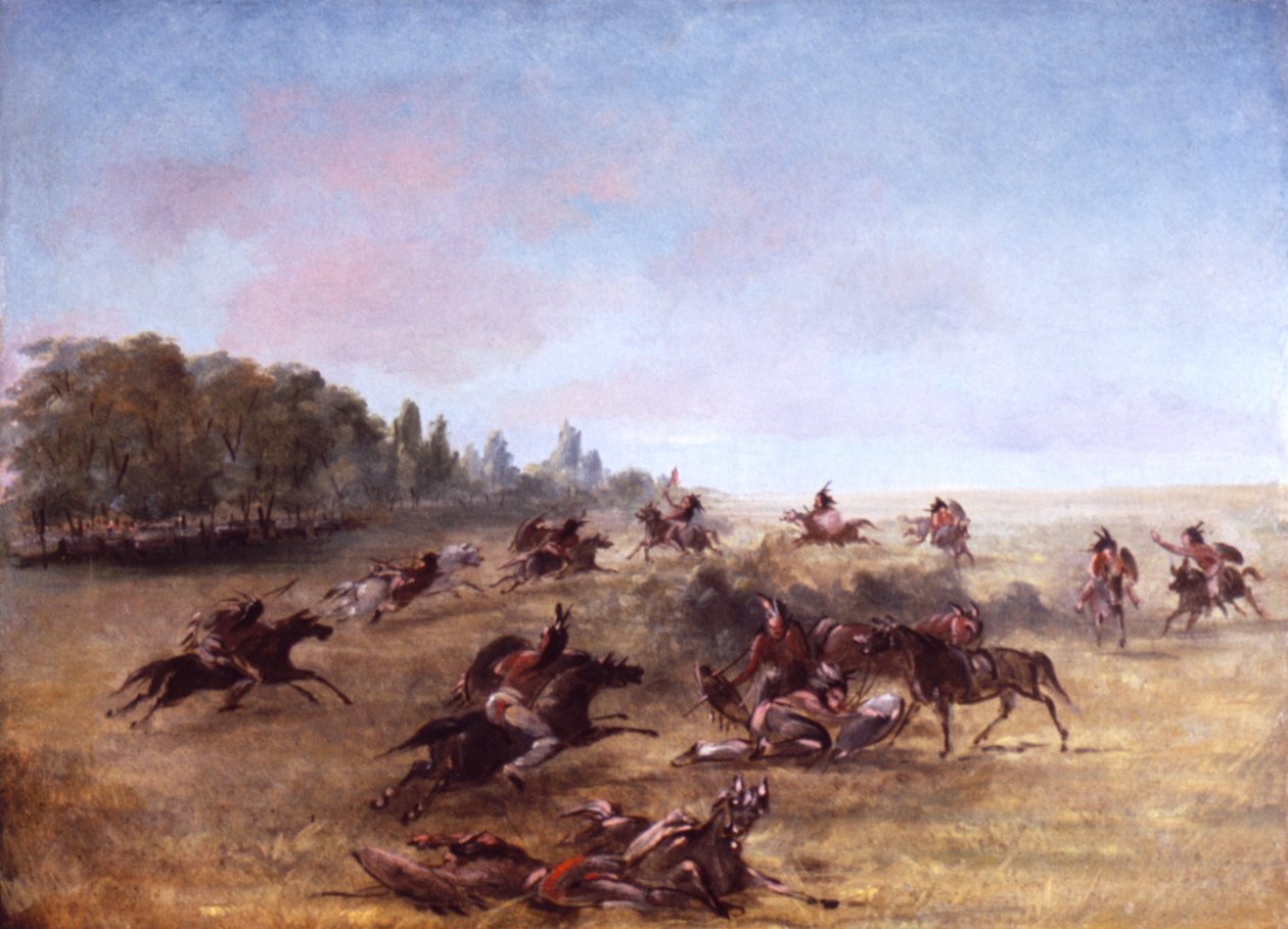 Berittene Kriegsgruppe durchkämmt ein Dickicht von George Catlin
