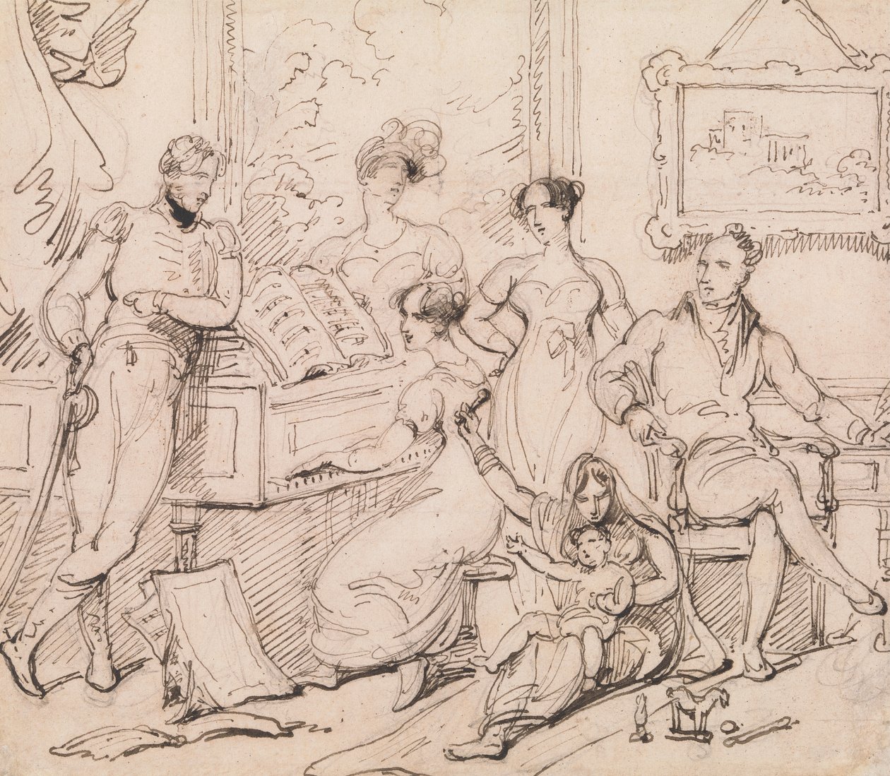 Eine Familie um ein Klavier von George Chinnery