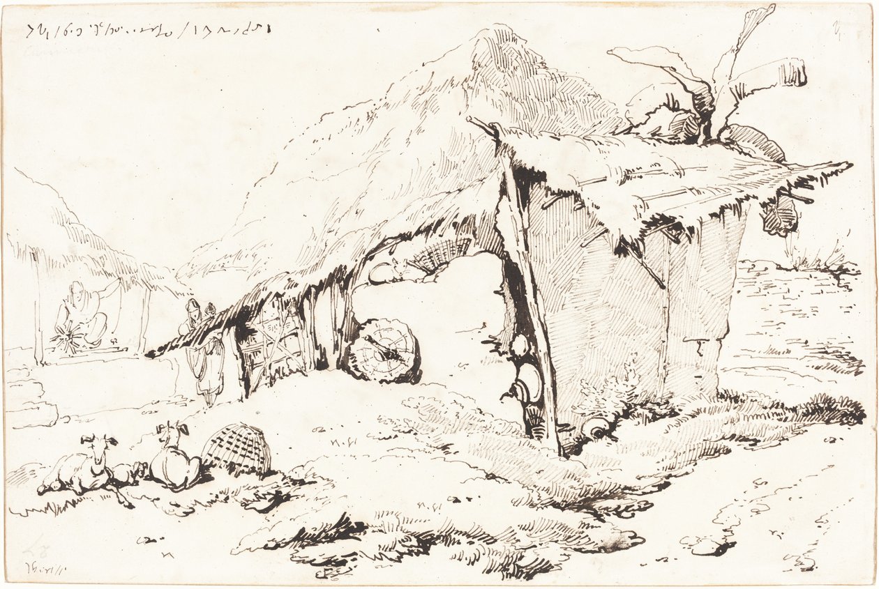 Eine Dorfhütte in Indien [recto] von George Chinnery
