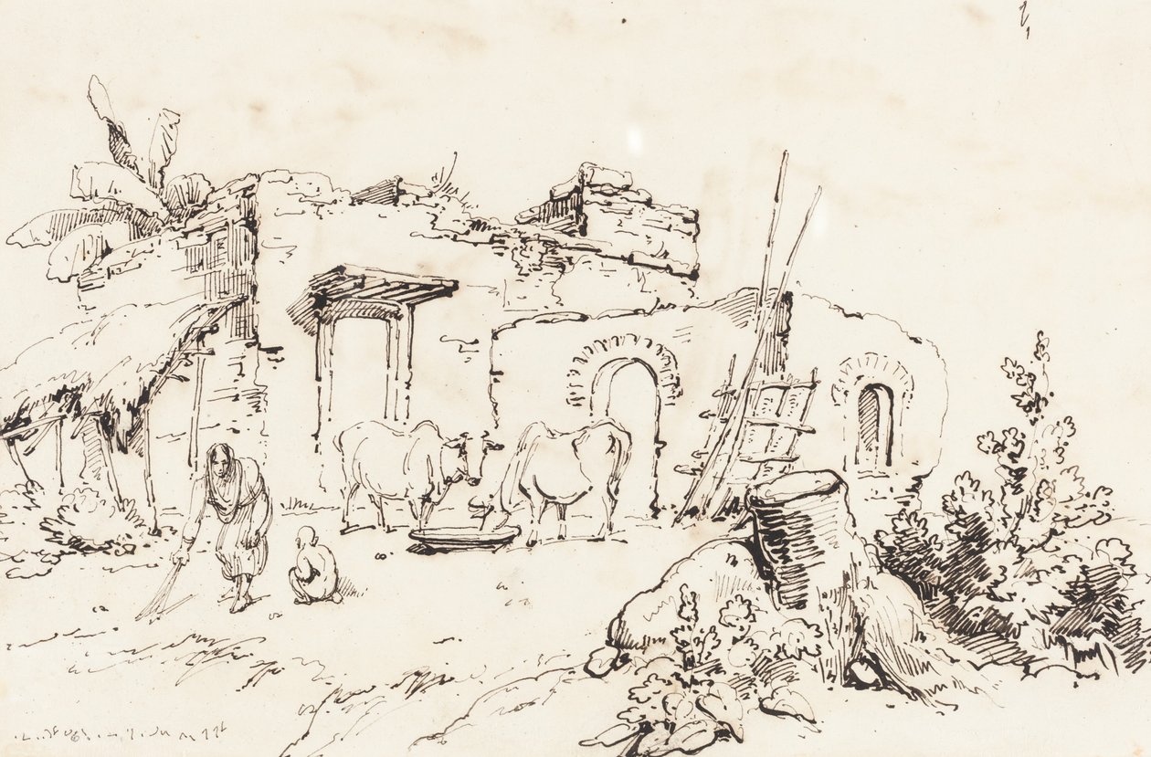 Dorfszene in Indien [verso] von George Chinnery