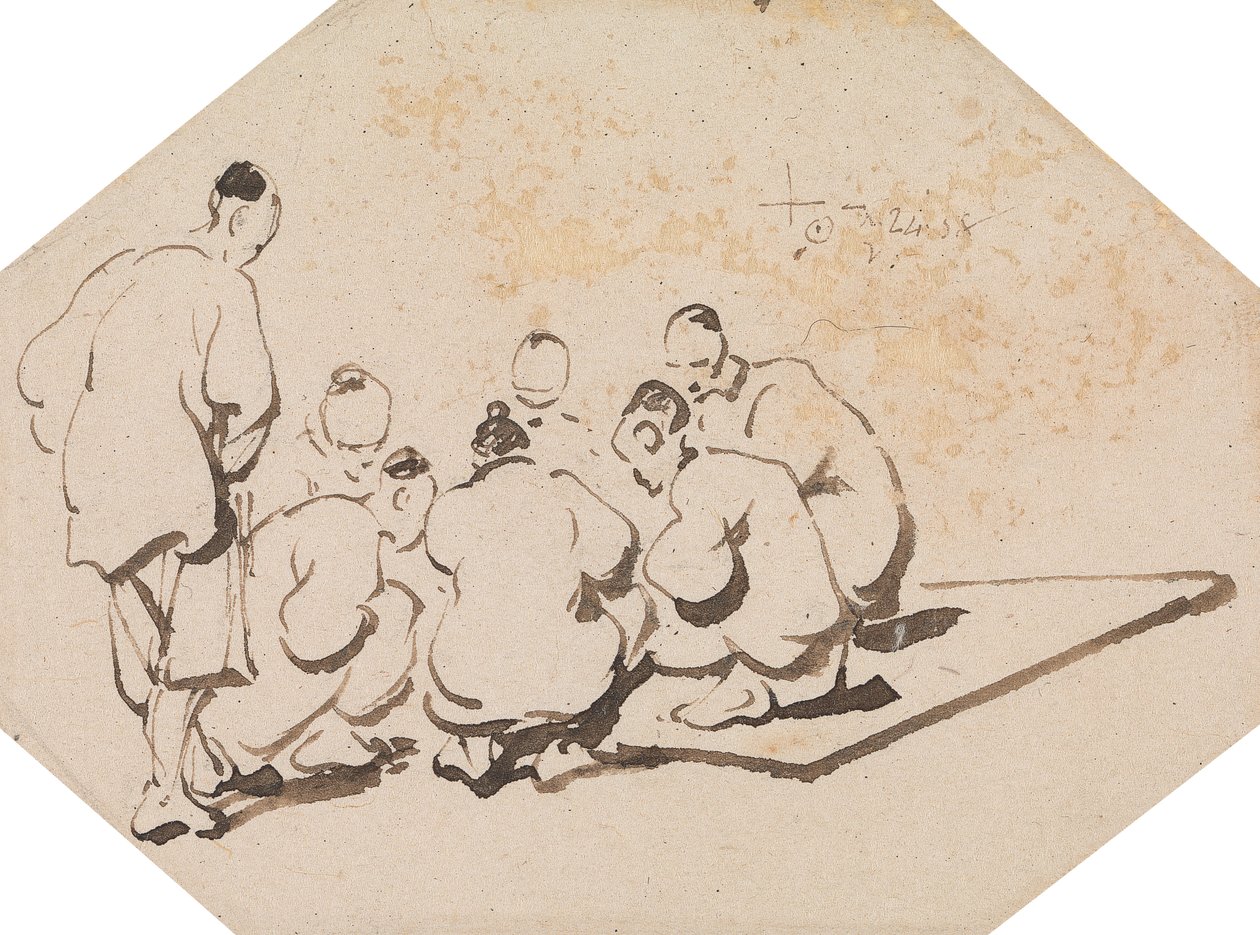 Gruppe von sieben Männern beim Glücksspiel von George Chinnery