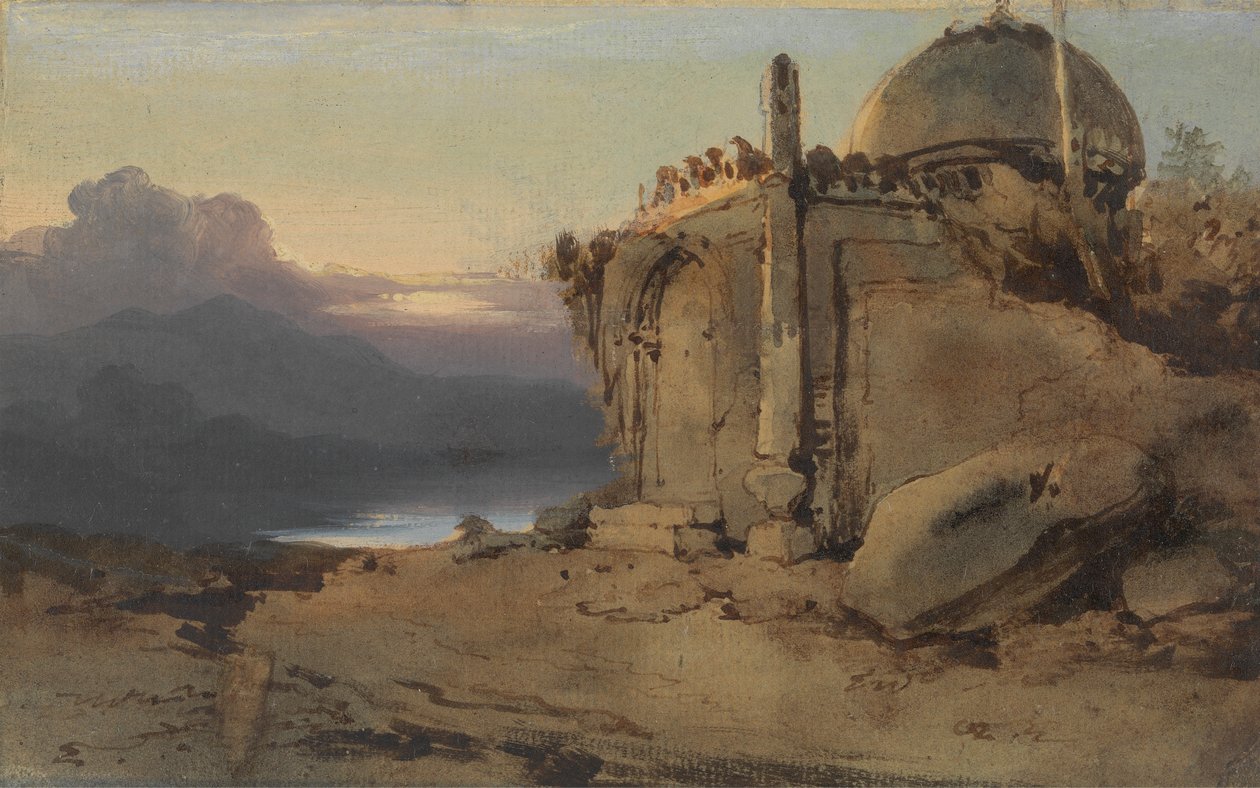 Ruinen eines Tempels, Sonnenuntergang von George Chinnery