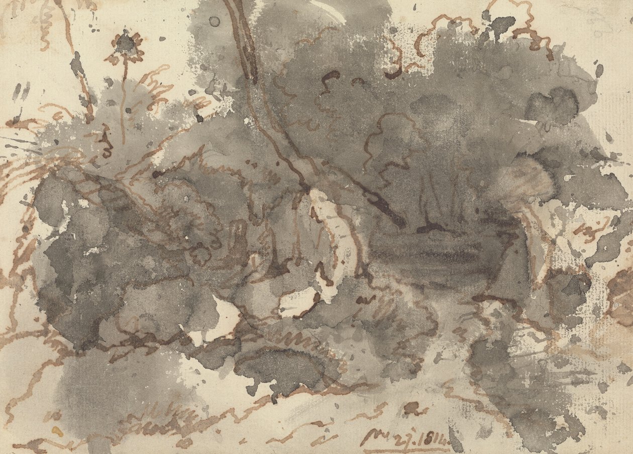 Reetgedecktes Gebäude im Wald von George Chinnery