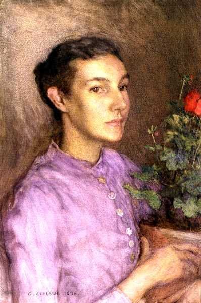 Mädchen und Blumentopf von George Clausen