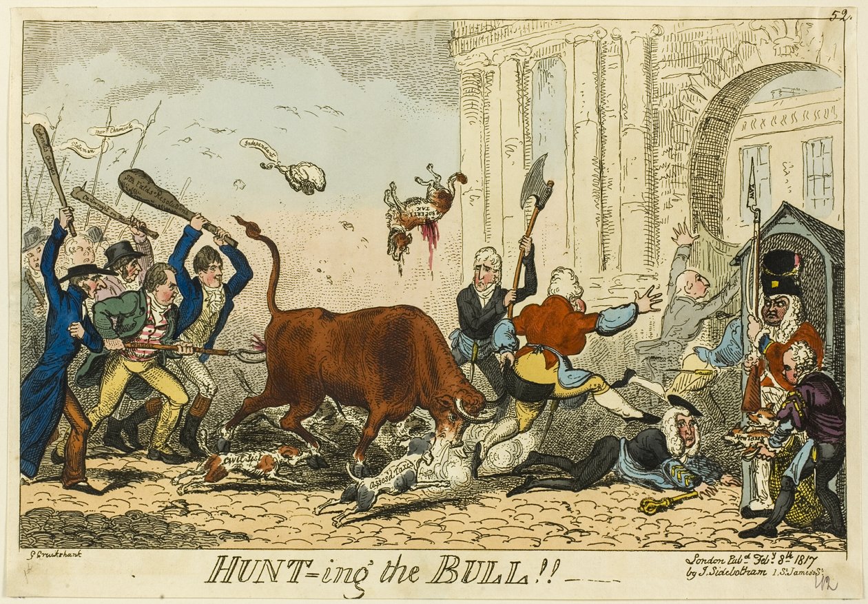 Die Jagd auf den Stier!! von George Cruikshank