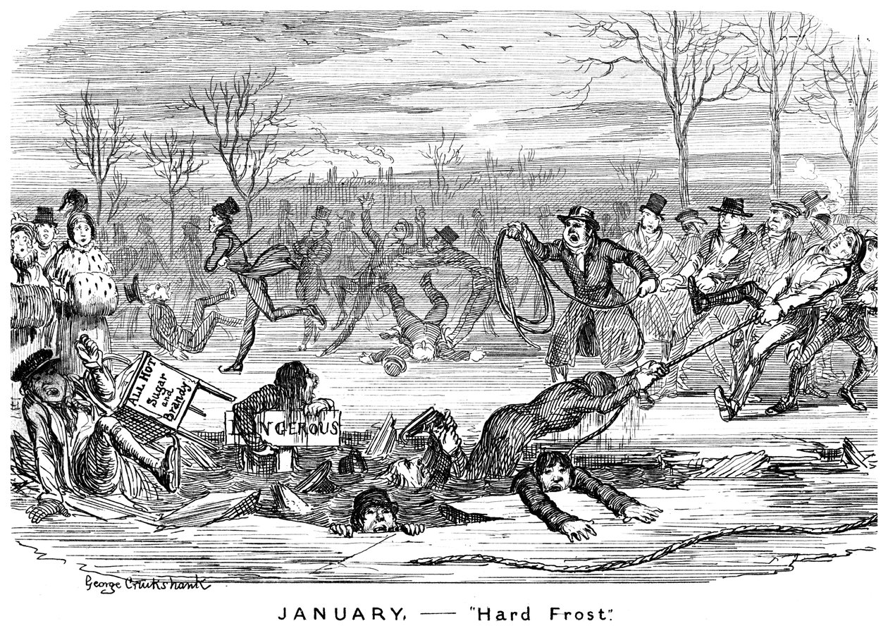 Januar - Starker Frost, 19. Jahrhundert von George Cruikshank