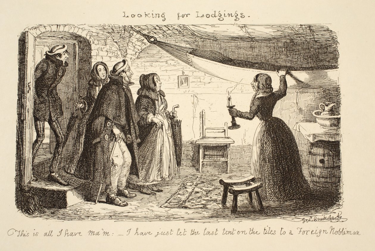 Auf der Suche nach einer Unterkunft, veröffentlicht 1851 von George Cruikshank