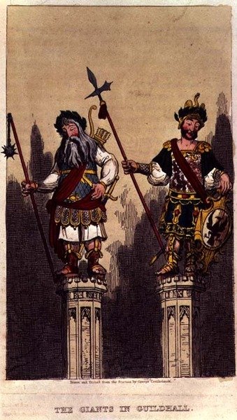 Die Riesen in der Guildhall, veröffentlicht ca. 1824 von George Cruikshank