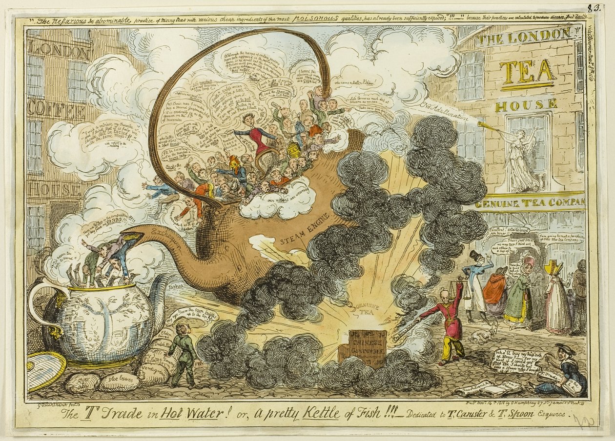 Der T-Handel in heißem Wasser von George Cruikshank
