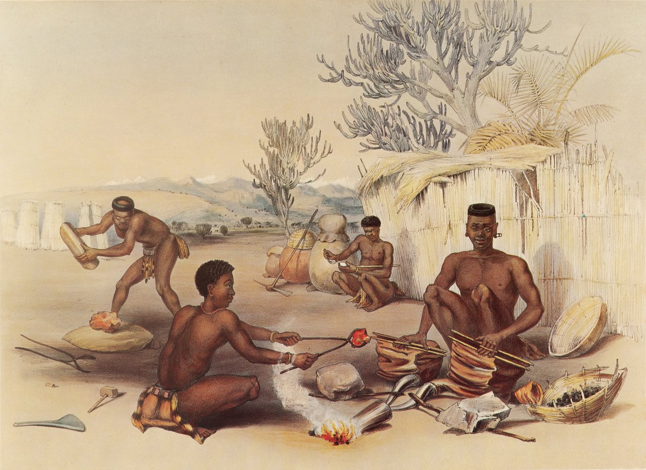 Zulu-Schmiede bei der Arbeit von George French Angas