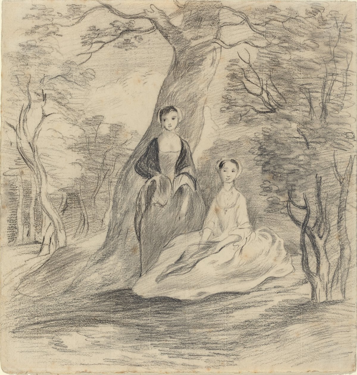 Zwei Mädchen in einer Landschaft von George Frost