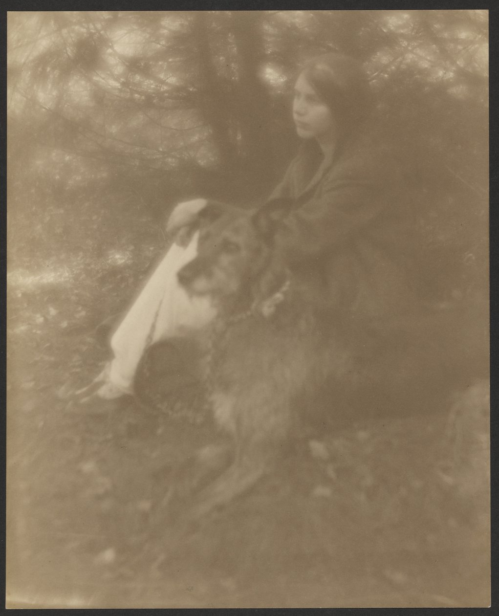 Sitzende Frau mit Hund von George H. Seeley