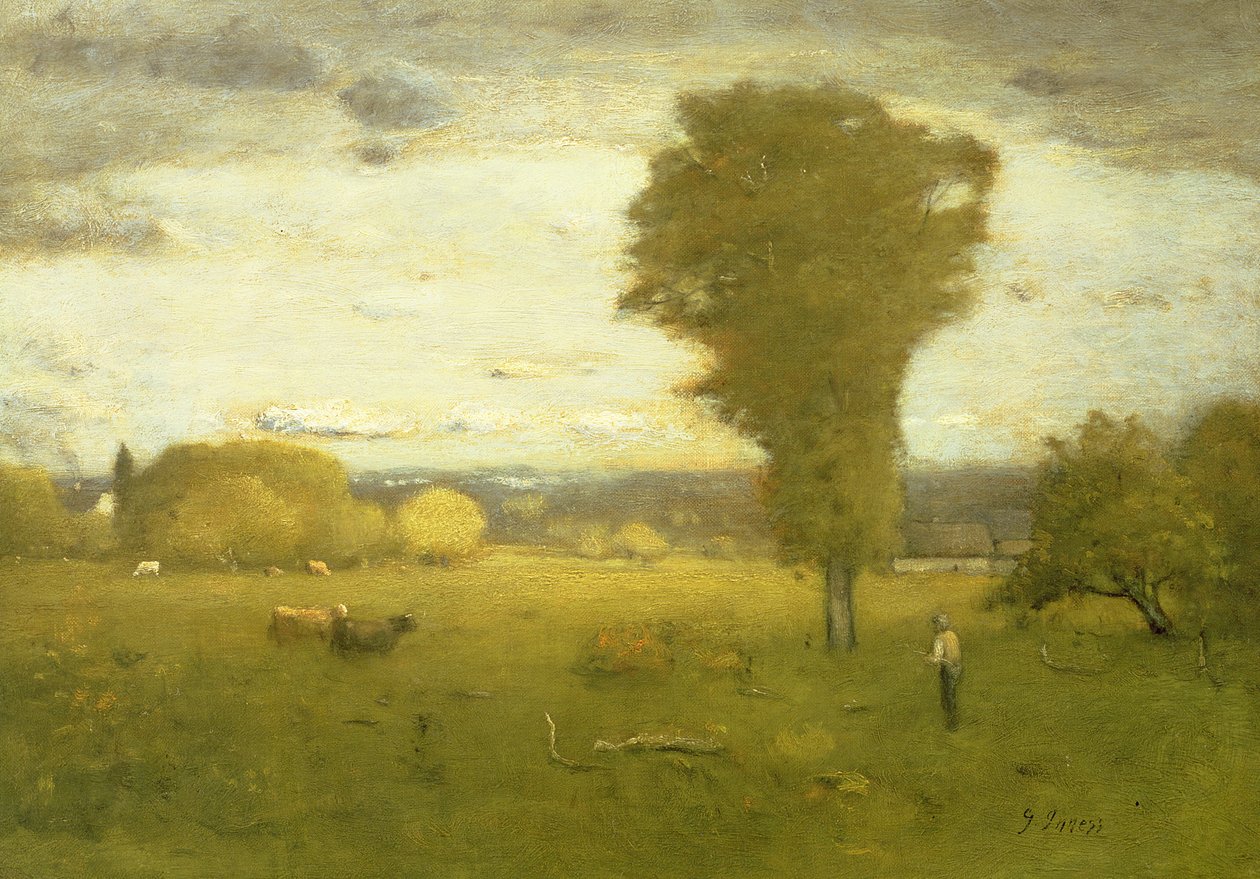 Sonnenbeschienene Weide von George Inness
