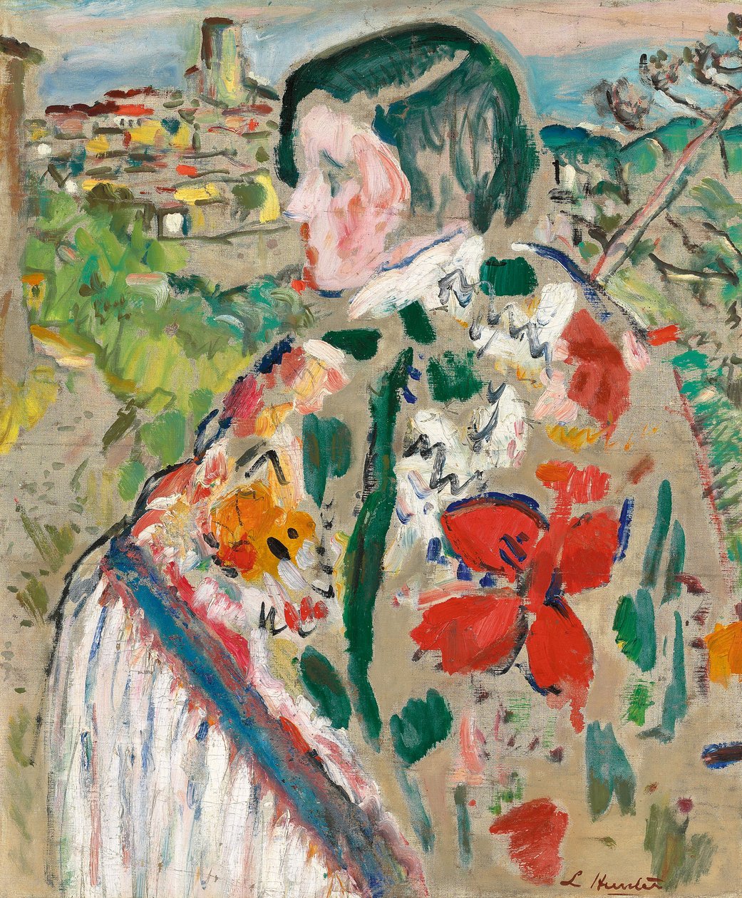 Mädchen in einem Schal von George Leslie Hunter
