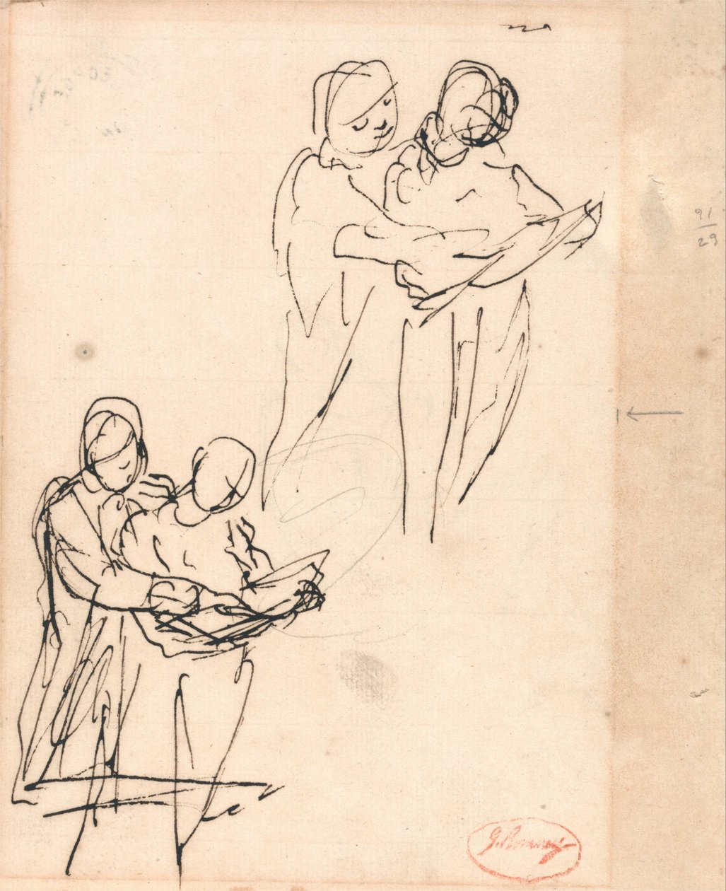 Paar, das ein Buch untersucht von George Romney
