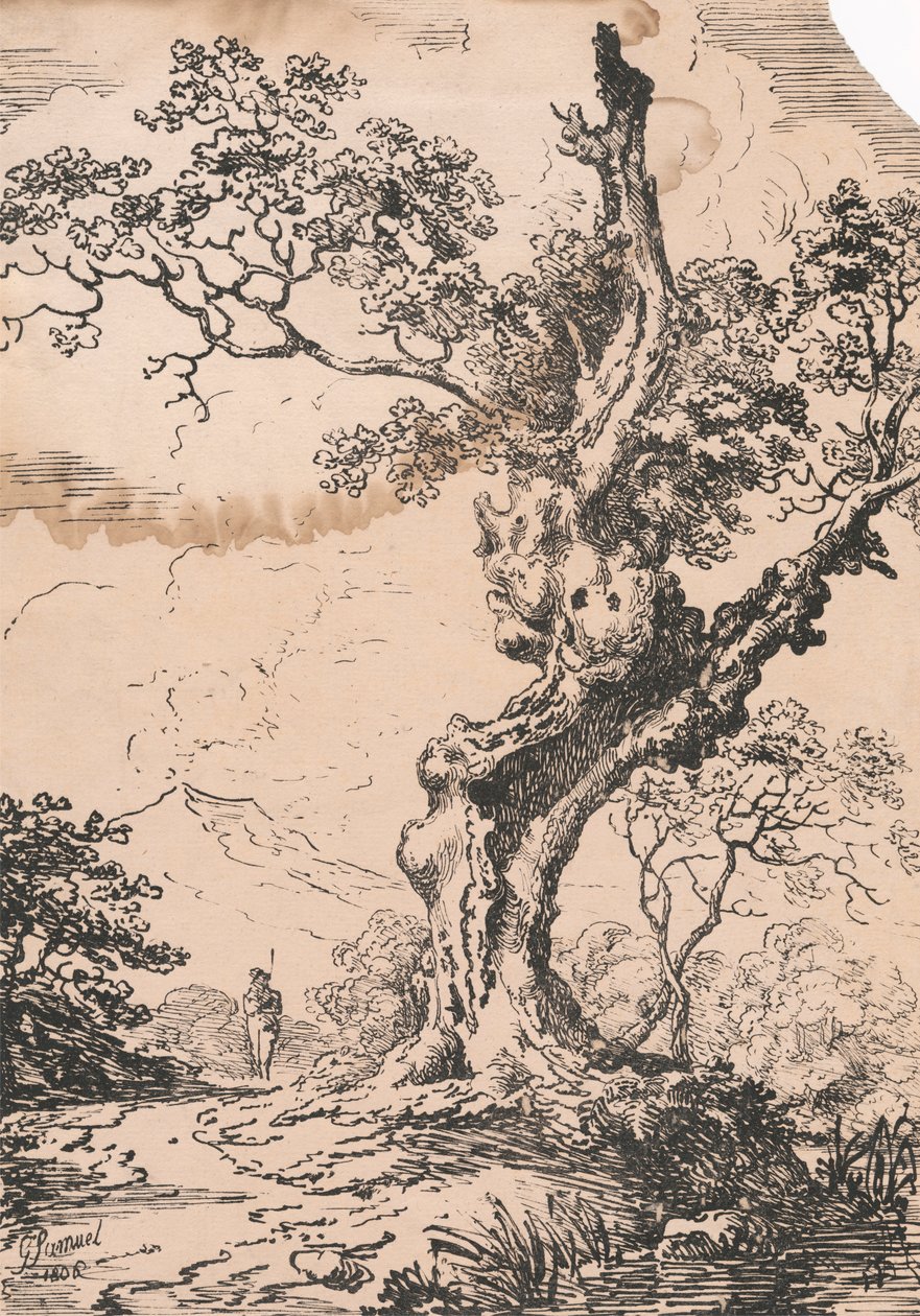 Mann und großer Baum in Landschaft von George Samuel