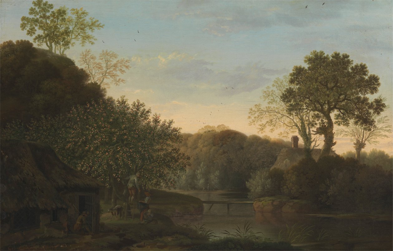 Eine Herbstlandschaft mit Apfelpflückern von George Smith