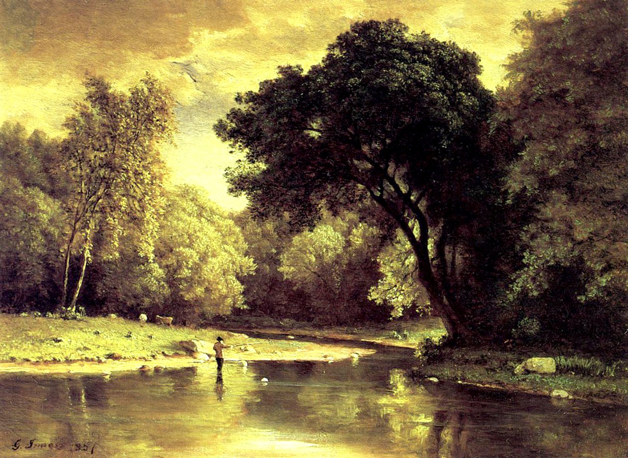 Fischer in einem Bach von George Snr. Inness