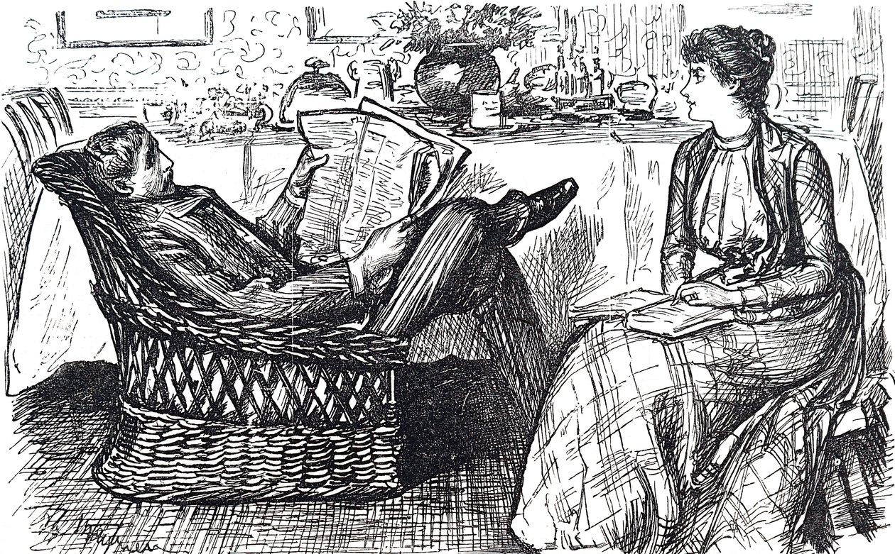 Ein Ehemann und eine Ehefrau beim Lesen von George du Maurier