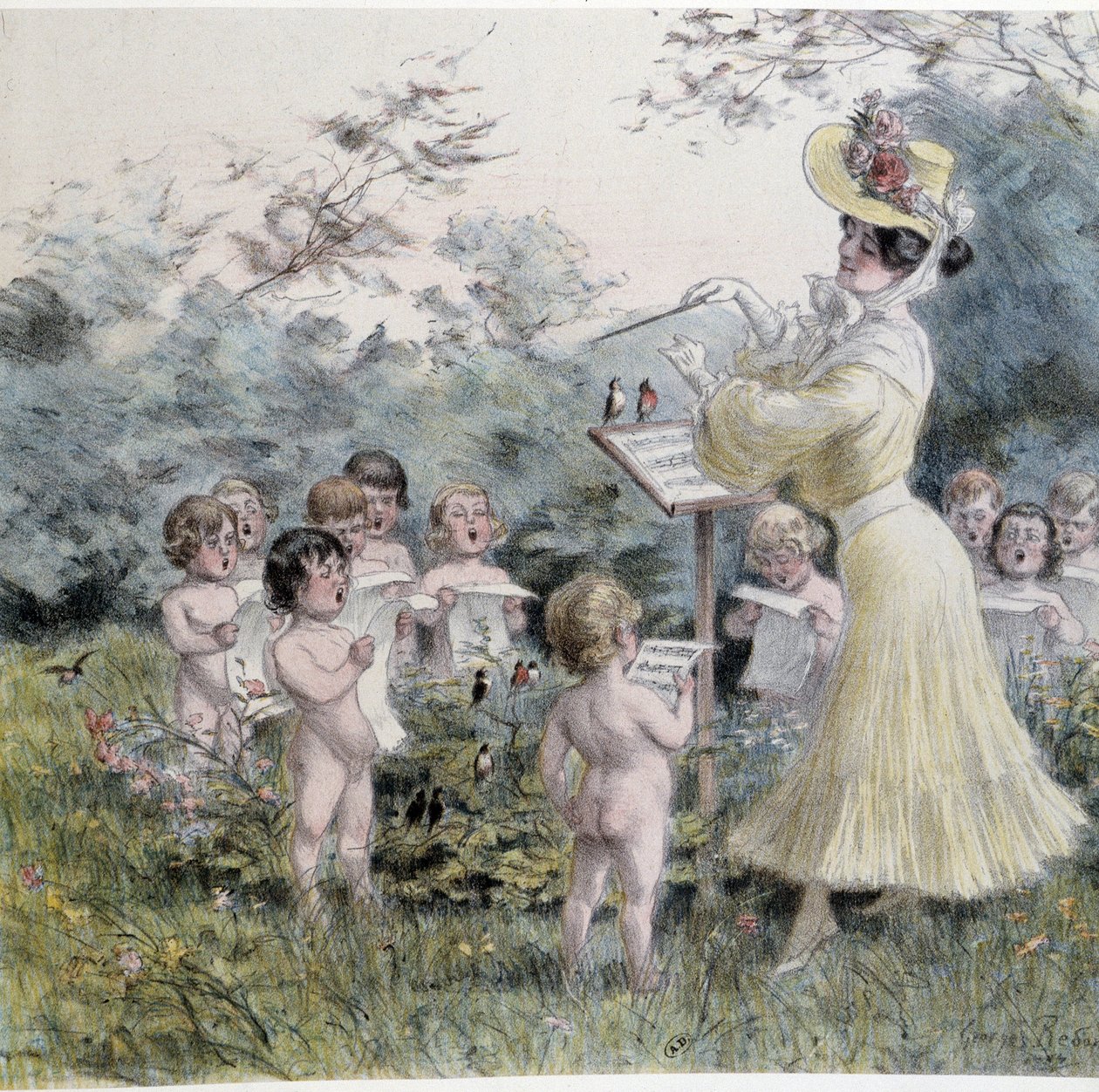 Amours: junge Frau singt Cherubine von Georges Redon