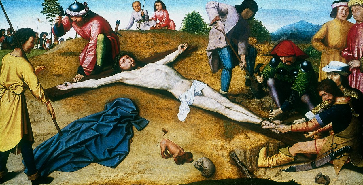 Christus ans Kreuz genagelt, um 1481 von Gerard David