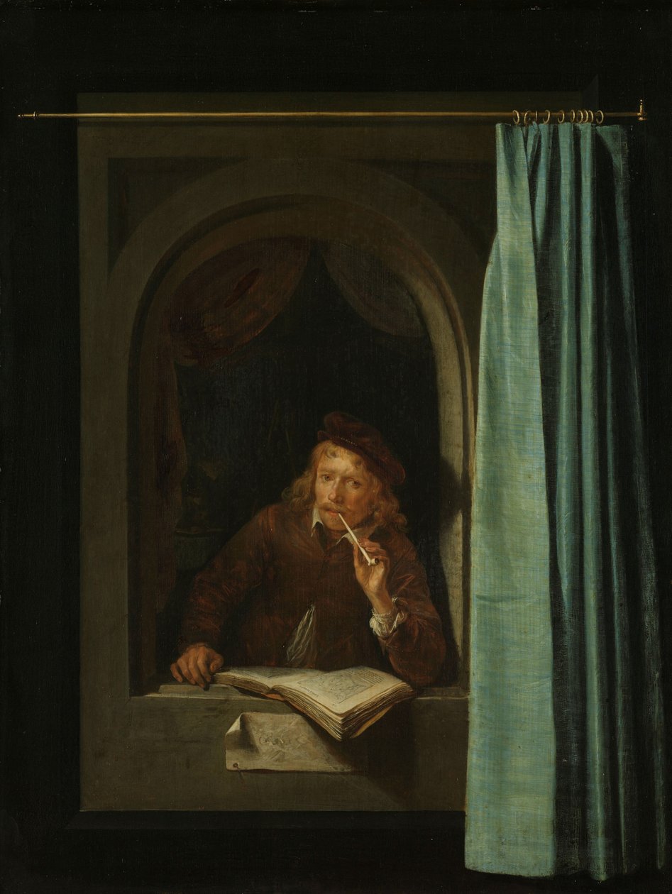 Mann, der eine Pfeife raucht. Selbstporträt von Gerrit Dou