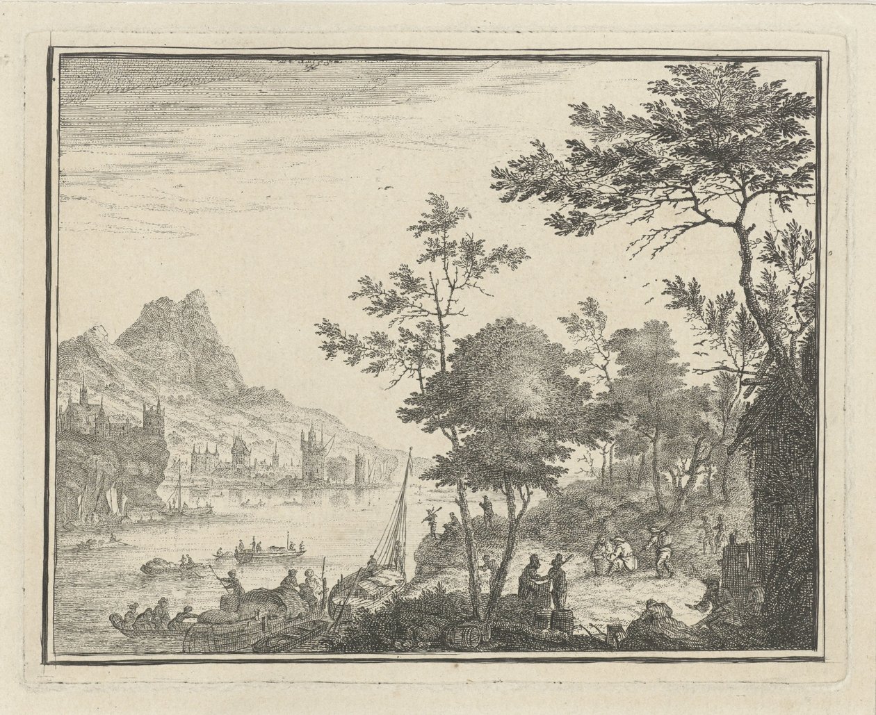 Flusslandschaft mit Anlegestelle von Gerard Melder