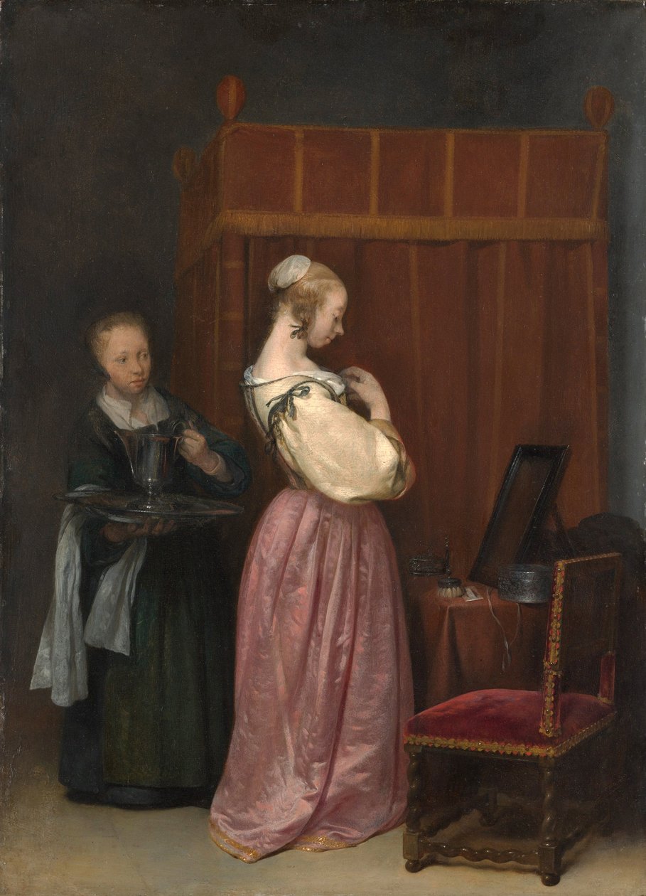 Junge Frau bei ihrer Toilette von Gerard Terborch