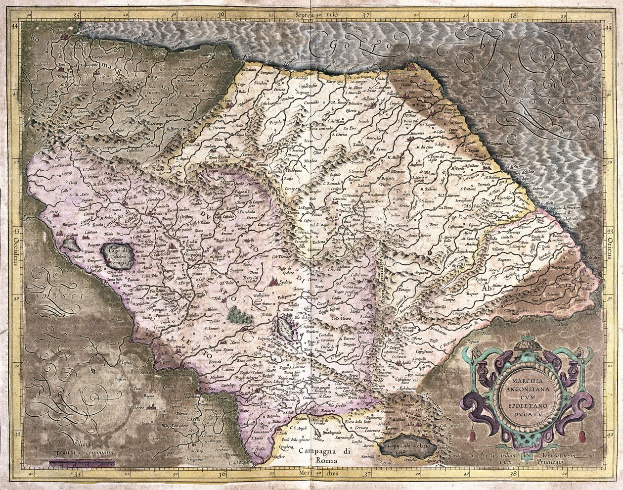 Ancona und Spoleto, Italien (Stich) von Gerardus Mercator
