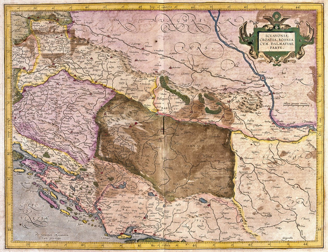 Sklavonien, Kroatien, Bosnien und Dalmatien (Gravur) von Gerardus Mercator