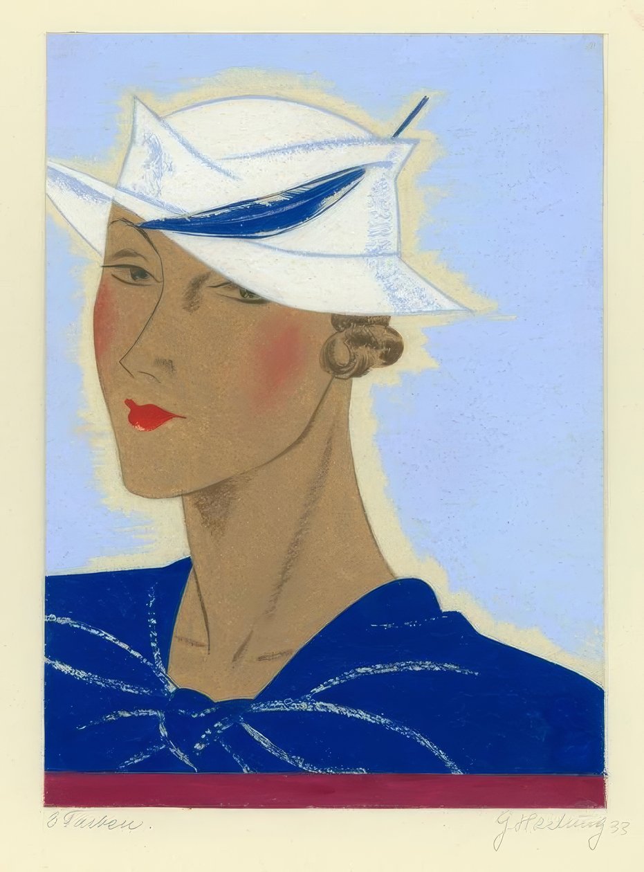 Damenhut mit blauer Feder von Gerd Hartung