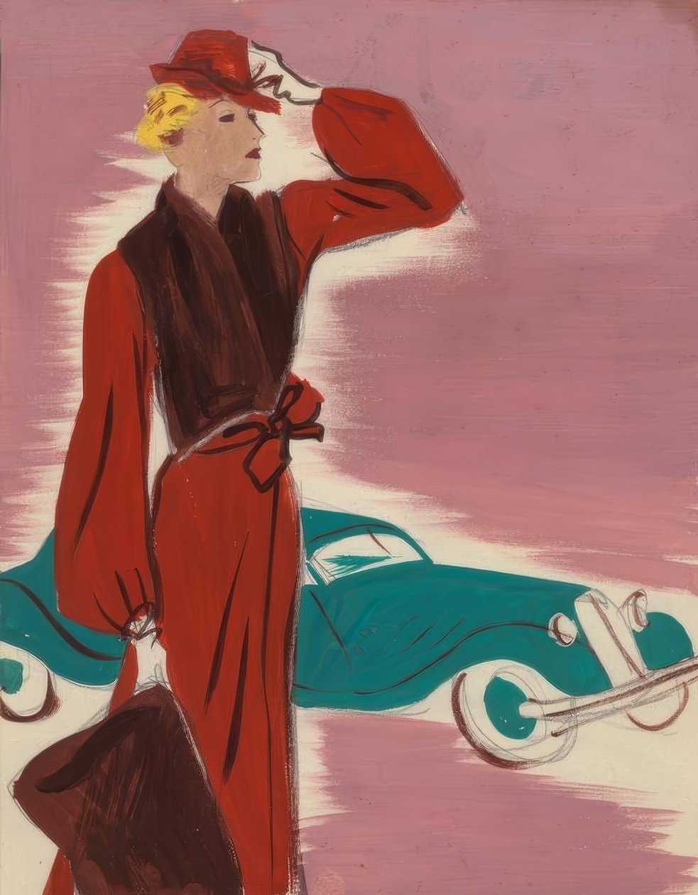 Damenmode 1930er, Kleid mit Stola von Gerd Hartung