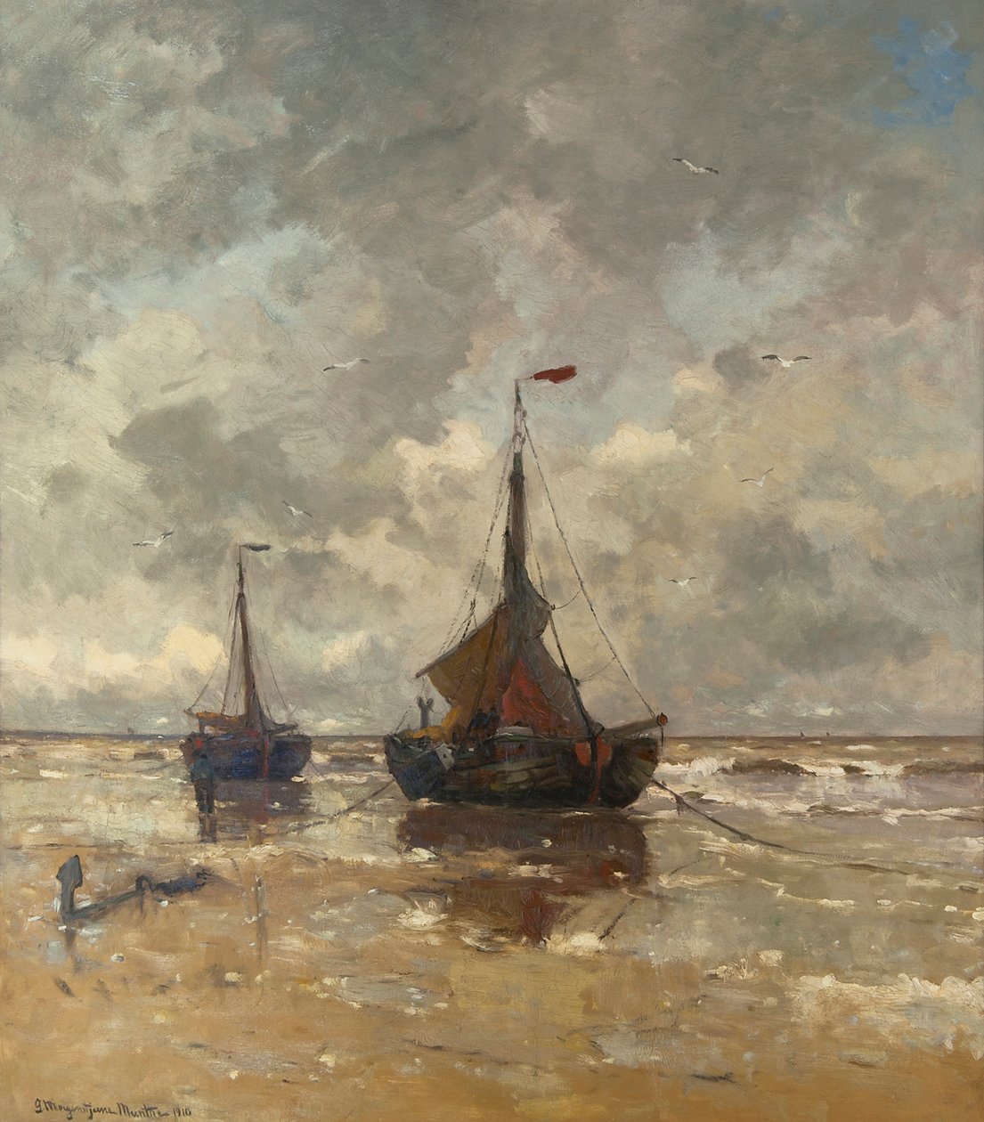 Zwei Bomschuiten am Strand von Gerhard Morgenstjerne Munthe